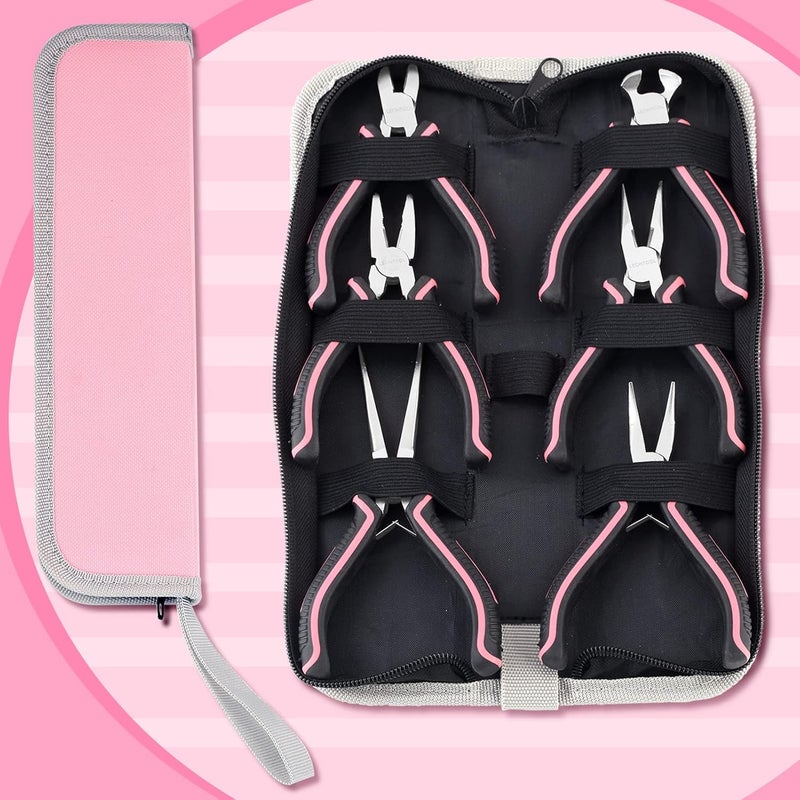 LEONTOOL 6-Piece Jewelry Pliers Set with Case, Including Needle Nose, Bent Nose, Diagonal, End Nippers, Perfect for DIY Crafting, Beading & Repairing - Image 5